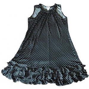 JBS Black White Polka Dot Dress Summer Sleeveless Babydoll Ruffle Hem 6P Petite